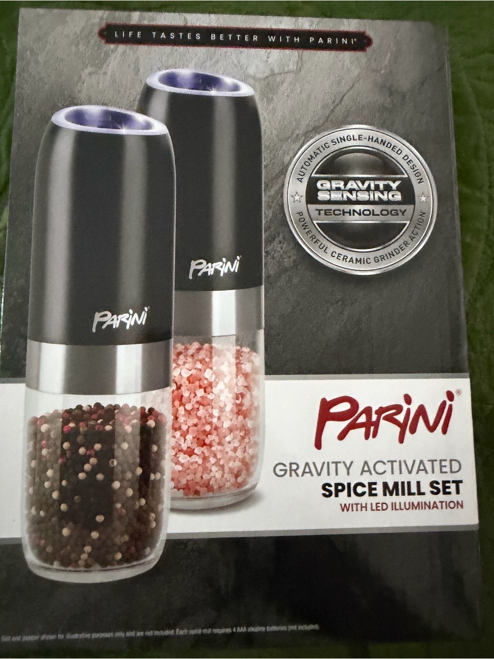 Parini Black Gravity-Activated Electric Spice Mill Set with LED